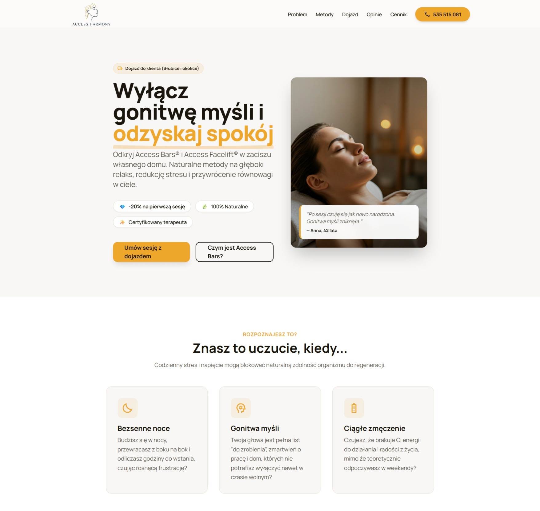 Strona internetowa accessharmony.pl – terapia i wellness, realizacja StartKit.pl