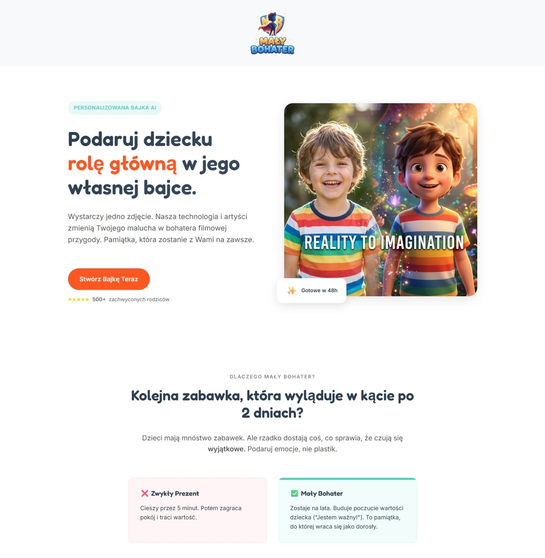Strona internetowa maly-bohater.pl – personalizowane bajki dla dzieci, realizacja StartKit.pl