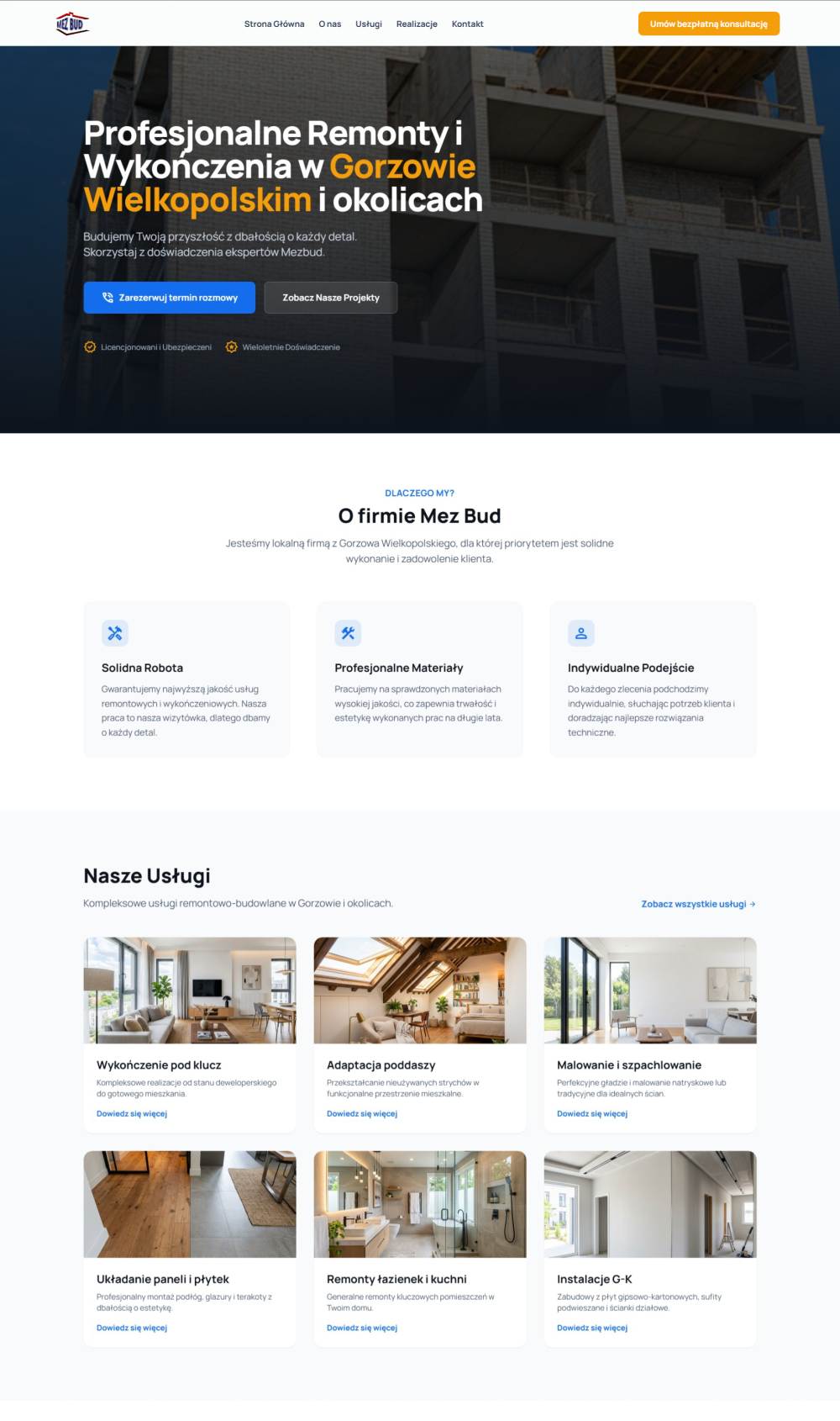 Strona internetowa mezbud.pl – realizacja StartKit.pl